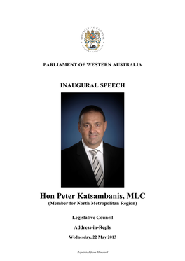 Hon Peter Katsambanis, MLC (Member for North Metropolitan Region)