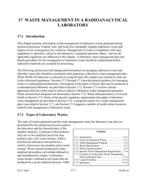 Chapter 17, Waste Management in a Radioanalytical Laboratory