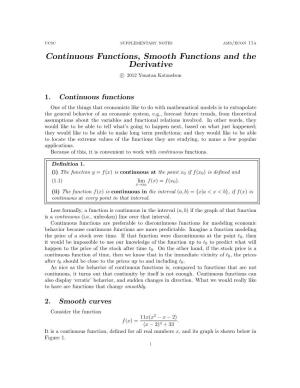 Continuous Functions, Smooth Functions and the Derivative C 2012 Yonatan Katznelson