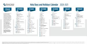 Holy Days and Holidays Calendar 2020-2021