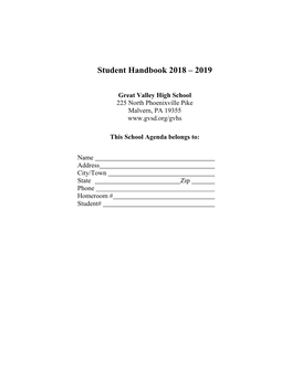 Student Handbook 2018 – 2019