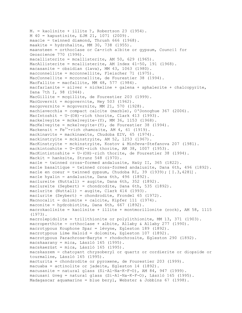 Glossary of Obsolete Mineral Names