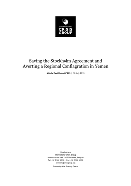 Saving the Stockholm Agreement and Averting a Regional Conflagration in Yemen