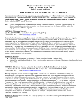 Fall 2013- Course Descriptions & Preliminary Readings