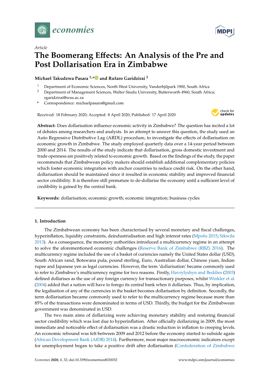 An Analysis of the Pre and Post Dollarisation Era in Zimbabwe