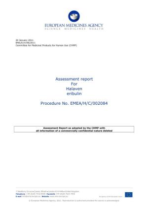 Assessment Report for Halaven Eribulin Procedure No. EMEA/H/C
