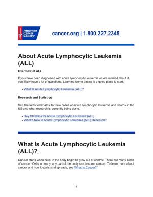 What Is Acute Lymphocytic Leukemia (ALL)?