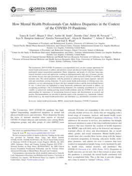 How Mental Health Professionals Can Address Disparities in the Context of the COVID-19 Pandemic