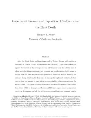 Government Finance and Imposition of Serfdom After the Black Death