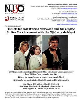 Tickets for Star Wars: a New Hope and the Empire Strikes Back in Concert with the NJSO on Sale May 4