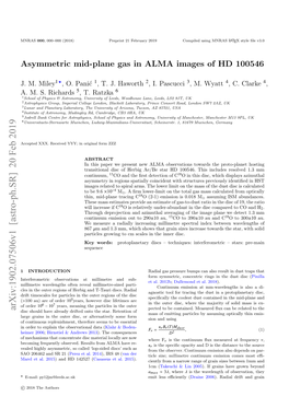 Asymmetric Mid-Plane Gas in ALMA Images of HD~ 100546