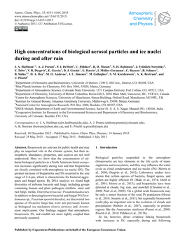 High Concentrations of Biological Aerosol Particles and Ice Nuclei Open Access During and After Rain Biogeosciences Biogeosciences Discussions J