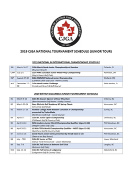 2019 Cjga National Tournament Schedule (Junior Tour)