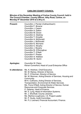 CARLOW COUNTY COUNCIL Minutes of the December Meeting