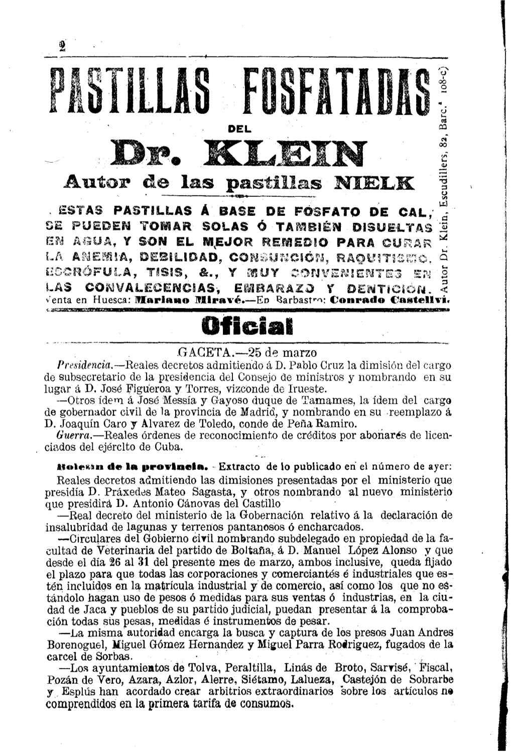 Oficial GACETA.—25 De Marzo Presidencia.—Reales Decretos Admitiendo Á D