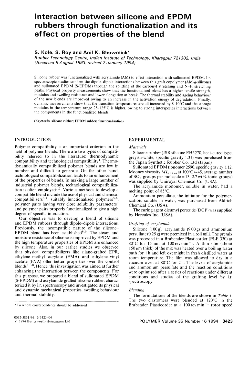 Interaction Between Silicone and EPDM Rubbers Through Functionalization and Its Effect on Properties of the Blend