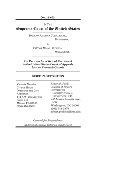 Supreme Court of the United States ______BANK of AMERICA CORP., ET AL., Petitioners, V