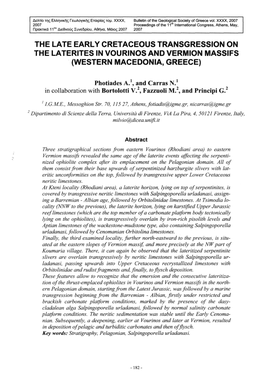 The Late Early Cretaceous Transgression on the Laterites in Vourinos and Vermion Massifs (Western Macedonia, Greece)