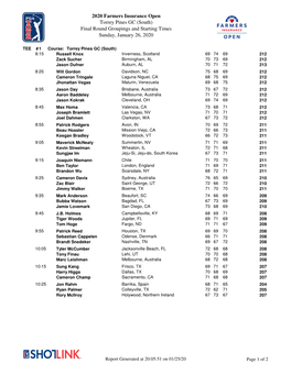 2020 Farmers Insurance Open Torrey Pines GC (South) Final Round Groupings and Starting Times Sunday, January 26, 2020