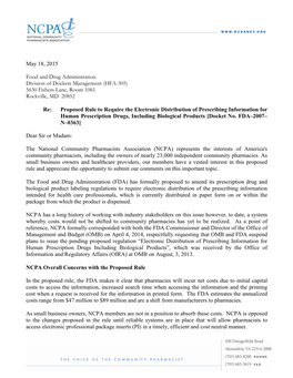 May 18, 2015 Food and Drug Administration Division of Dockets