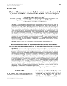 Effects of Different Protein and Carbohydrate Contents on Growth and Survival of Juveniles of Southern Chilean Freshwater Crayfish, Samastacus Spinifrons