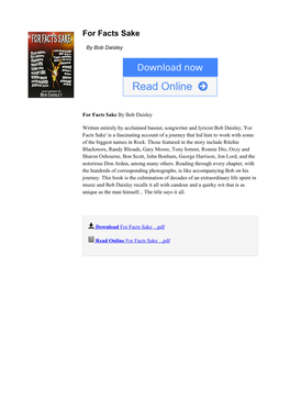 [Ebook]⋙ for Facts Sake by Bob Daisley #L2AJM0XEC8K #Ebook