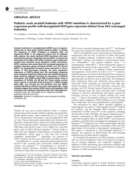 ORIGINAL ARTICLE Pediatric Acute Myeloid Leukemia with NPM1