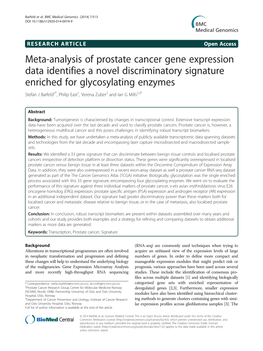 Meta-Analysis of Prostate Cancer Gene Expression Data Identifies a Novel Discriminatory Signature Enriched for Glycosylating