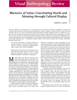 Rhetorics of Value: Constituting Worth and Meaning Through Cultural Display