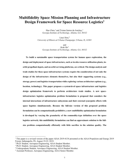 Multifidelity Space Mission Planning and Infrastructure Design Framework for Space Resource Logistics1