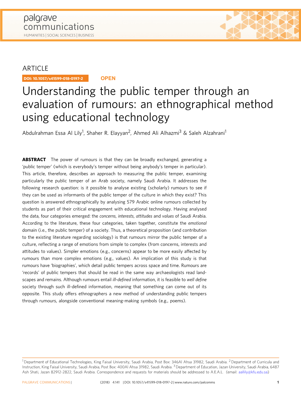 Understanding the Public Temper Through an Evaluation of Rumours: an Ethnographical Method Using Educational Technology