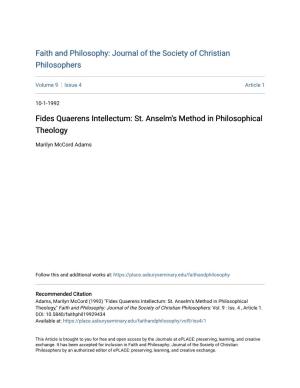Fides Quaerens Intellectum: St. Anselm's Method in Philosophical Theology
