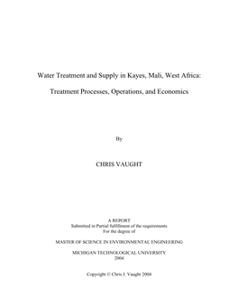Water Treatment and Supply in Kayes, Mali, West Africa