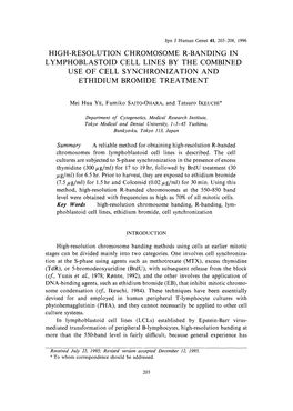 High-Resolution Chromosome R-Banding in Lymphoblastoid Cell Lines by the Combined Use of Cell Synchronization and Ethidium Bromide Treatment