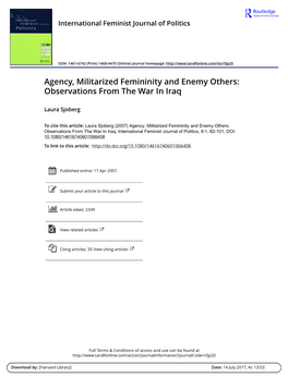 Agency, Militarized Femininity and Enemy Others: Observations from the War in Iraq