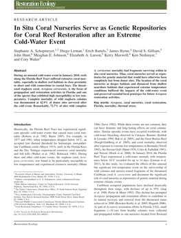 In Situ Coral Nurseries Serve As Genetic Repositories for Coral Reef Restoration After an Extreme Cold-Water Event