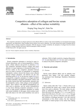 Competitive Adsorption of Collagen and Bovine Serum Albumin—Effect of the Surface Wettability