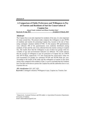 A Comparison of Public Preferences and Willingness to Pay of Tourists
