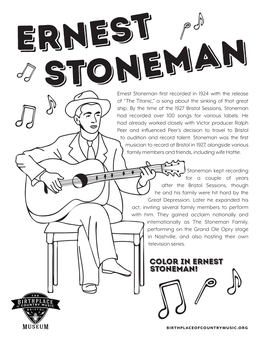 Ernest Stoneman Activity Sheet
