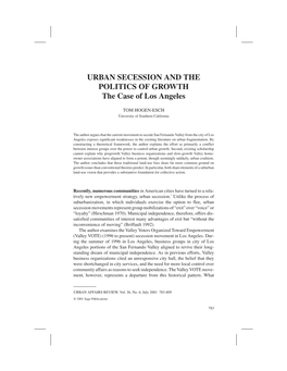 URBAN SECESSION and the POLITICS of GROWTH the Case of Los Angeles