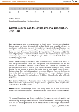 Eastern Europe and the British Imperial Imagination, 1914-1919