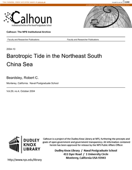 Barotropic Tide in the Northeast South China Sea