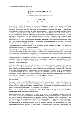 Base Prospectus Dated 12 May 2021 (A Société Anonyme Incorporated in France)