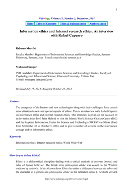Information Ethics and Internet Research Ethics: an Interview with Rafael Capurro