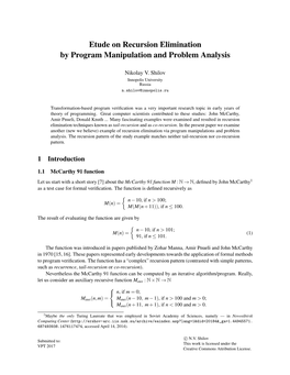 Etude on Recursion Elimination by Program Manipulation and Problem Analysis