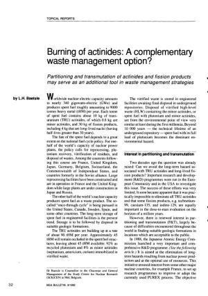 Burning of Actinides: a Complementary Waste Management Option?