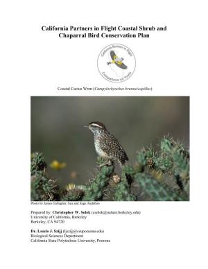 California Partners in Flight Coastal Shrub and Chaparral Bird Conservation Plan