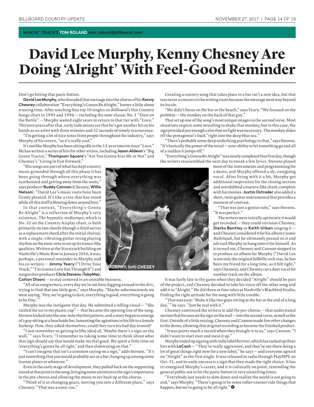 David Lee Murphy, Kenny Chesney Are Doing 'Alright' with Feel-Good