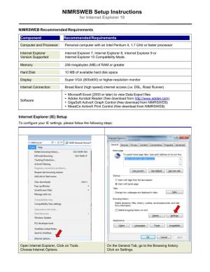 NIMRSWEB Setup Instructions for Internet Explorer 10