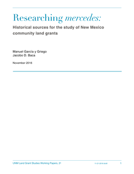 Historical Sources for the Study of New Mexico Community Land Grants